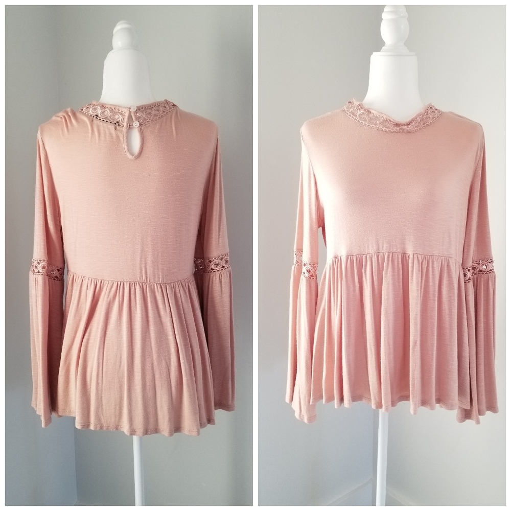 Nanette Lepore Blush Pink Lace Long sleeve top medium